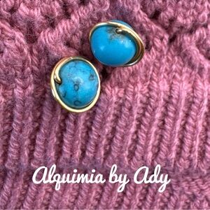 TURQUOISE GOLD  STUDS EARRINGS